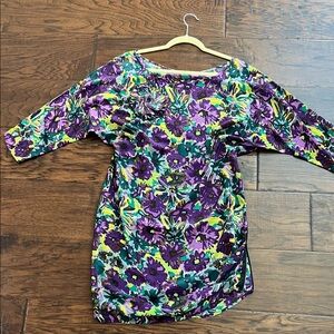 Silky Purple and Green Floral Mini Dress